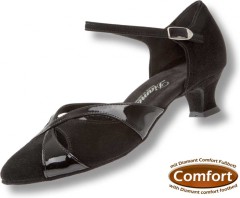 Diamant standard comfort dámská taneční obuv, černý semiš+lakovka šíře G- širší